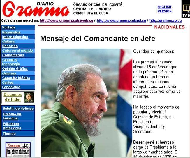 פידל קסטרו מנהיג קובה פרש מכל תפקידיו היום לפני 12 שנים